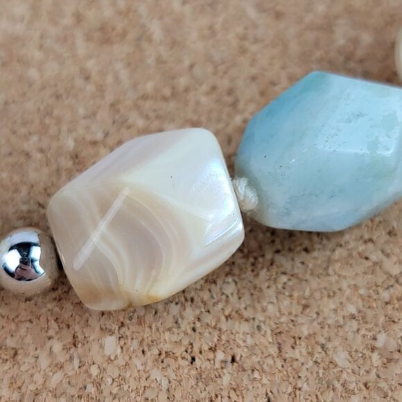 Natural Stone Multigem Beaded Necklace 20 inch Blue Green Beige Silver-Tone - Picture 11 of 14